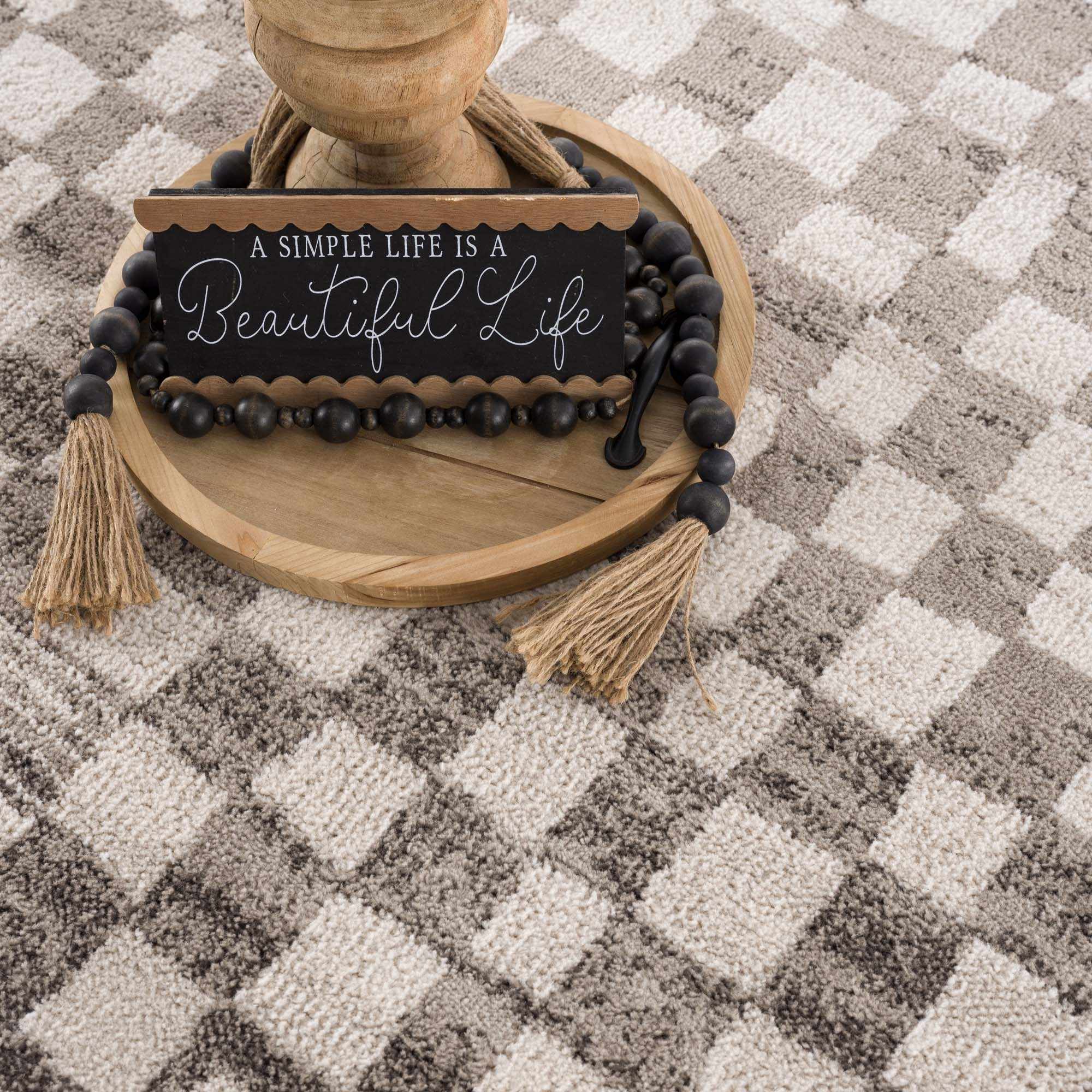 Benjy Irregular Checkboard Rug - Beige by Boutique Rugs
