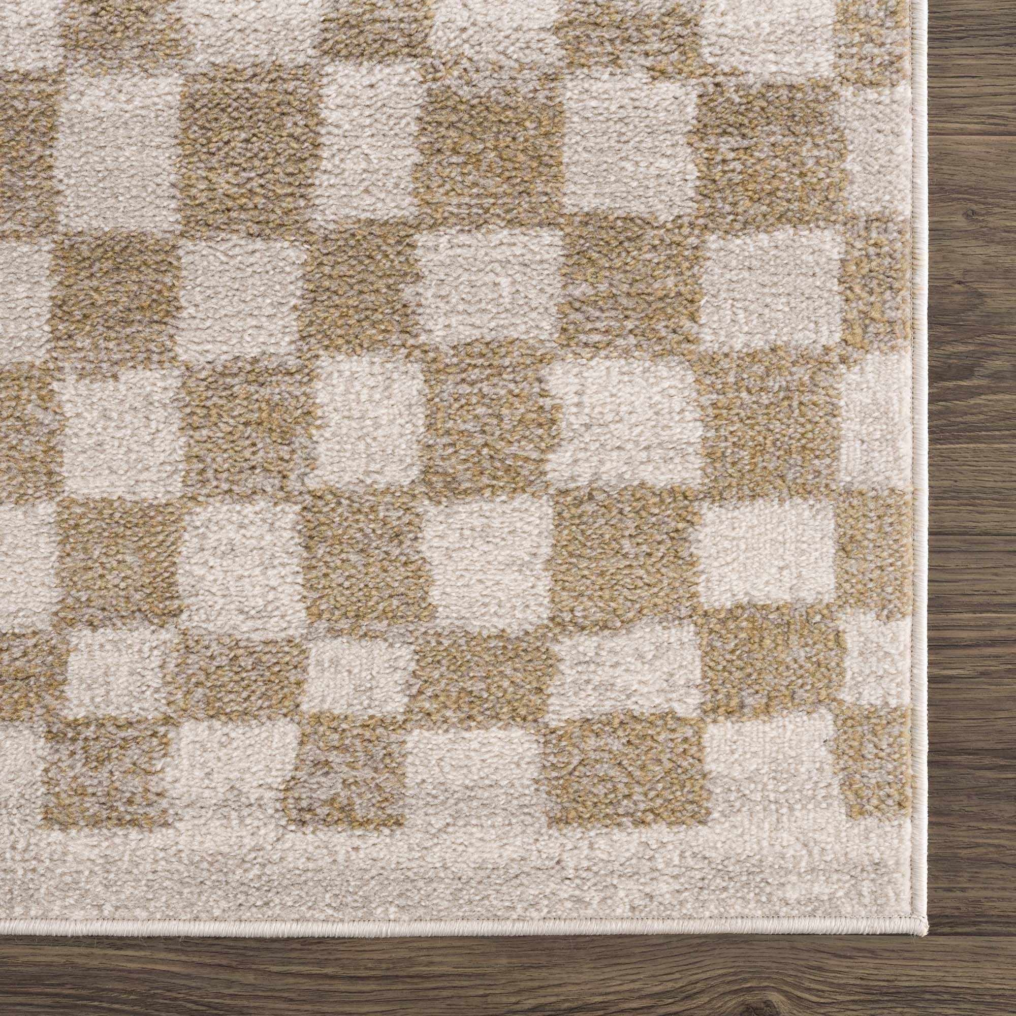 Benjy Cream & Gold Checkered Area Rug by Hauteloom