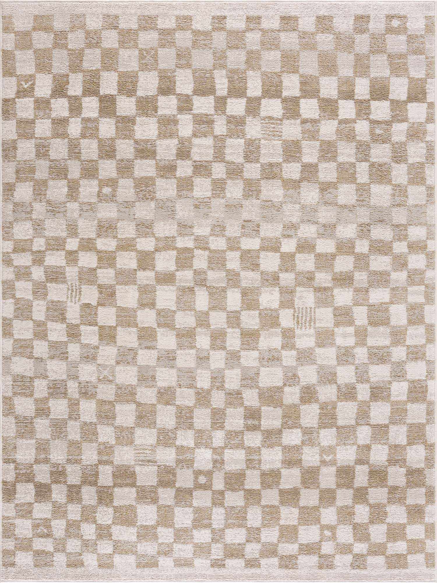 Benjy Irregular Checkboard Rug - Cream&Gold by Boutique Rugs