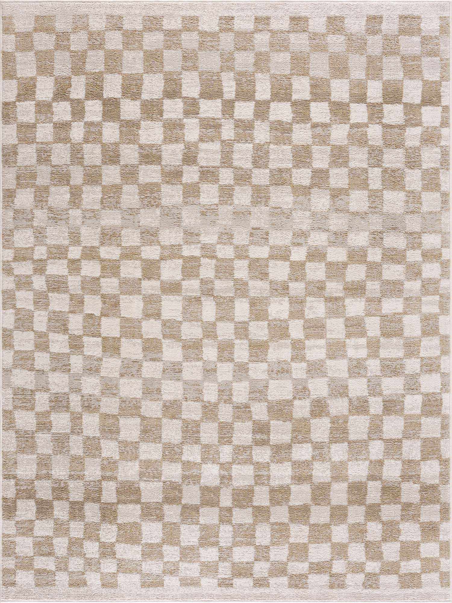Benjy Cream & Gold Checkered Area Rug by Hauteloom