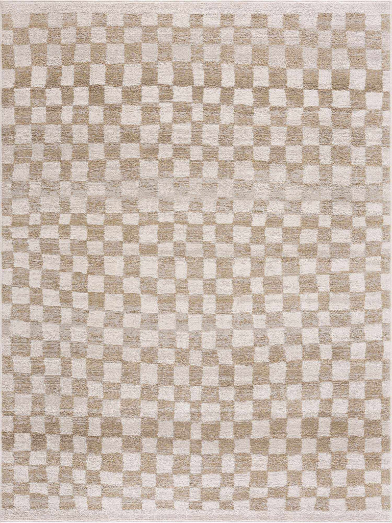 Benjy Cream & Gold Checkered Area Rug by Hauteloom