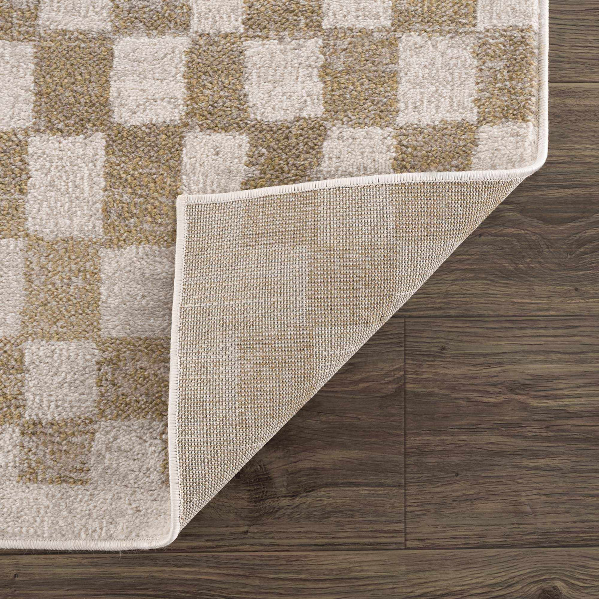 Benjy Cream & Gold Checkered Area Rug, photo 13 of 22