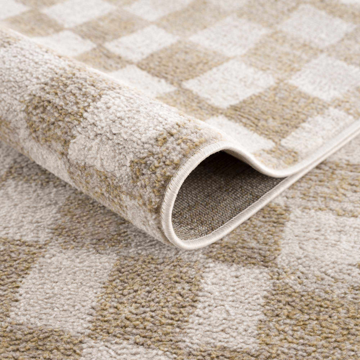 Benjy Cream & Gold Checkered Area Rug, photo 15 of 22