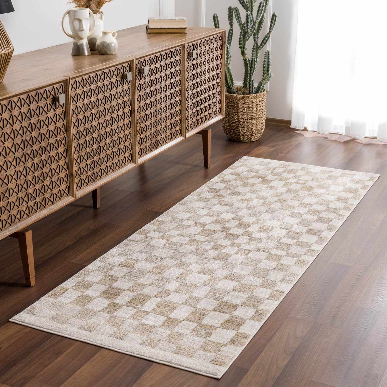Benjy Irregular Checkboard Rug - Cream&Gold by Boutique Rugs