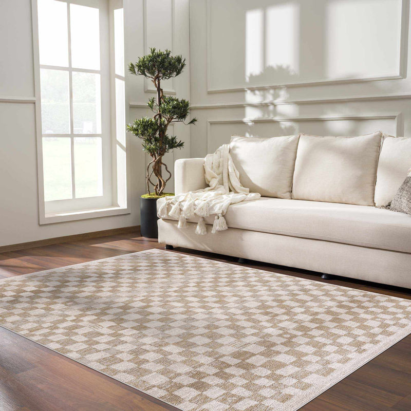 Benjy Irregular Checkboard Rug - Cream&Gold by Boutique Rugs