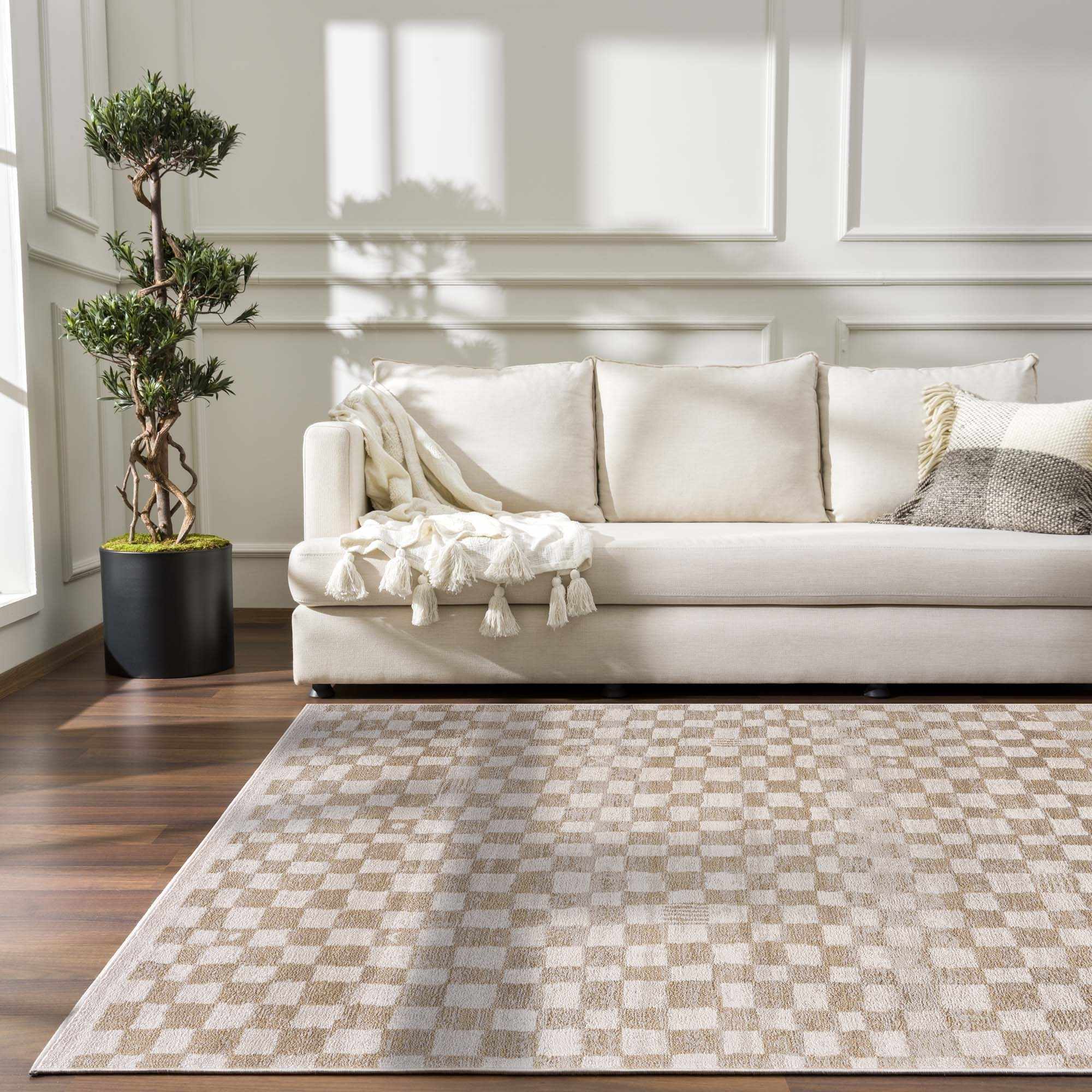 Benjy Irregular Checkboard Rug - Cream&Gold by Boutique Rugs