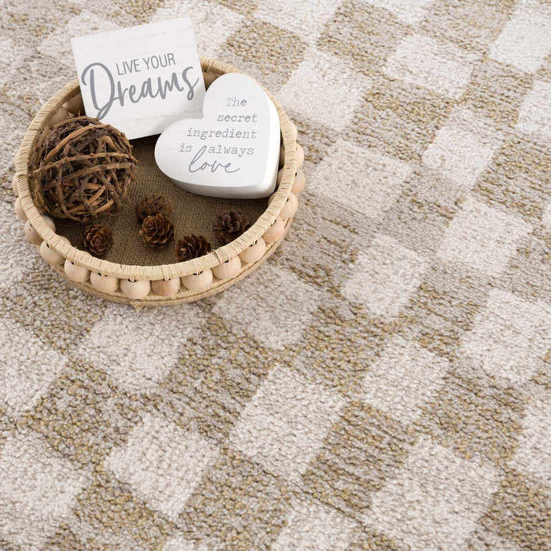 Benjy Irregular Checkboard Rug - Cream&Gold by Boutique Rugs