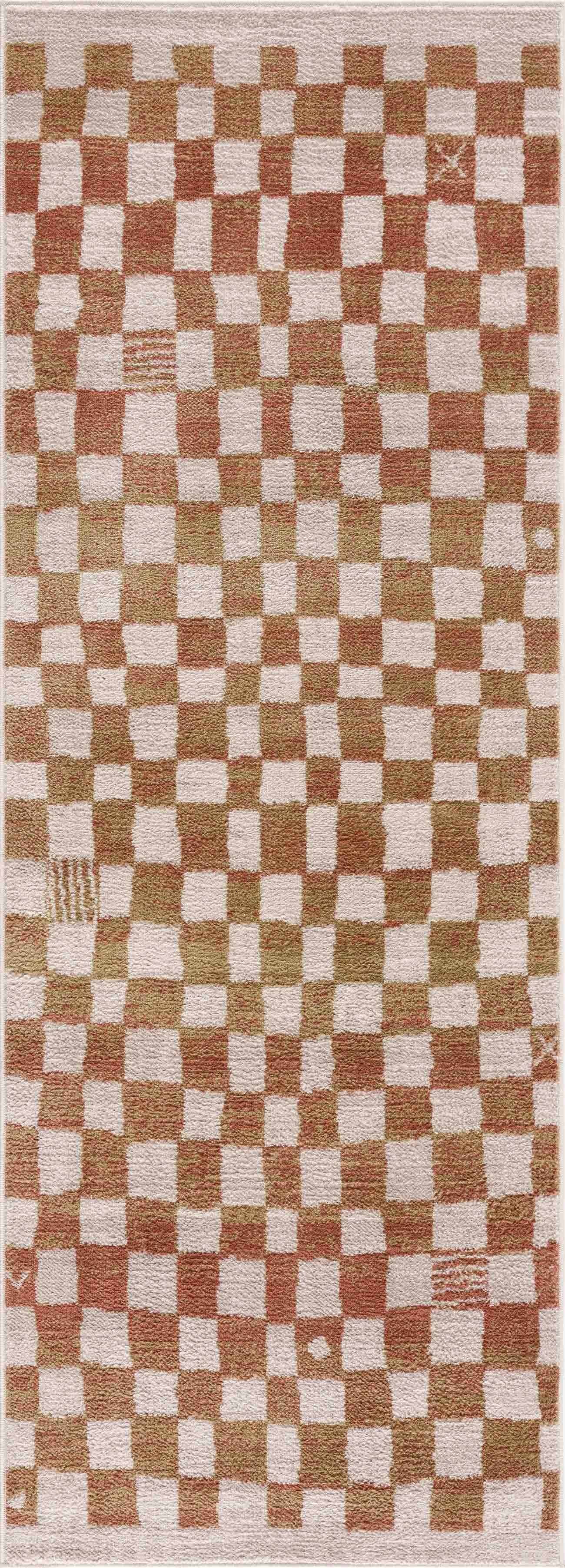 Benjy Irregular Checkboard Rug - Cream&Salmon by Boutique Rugs