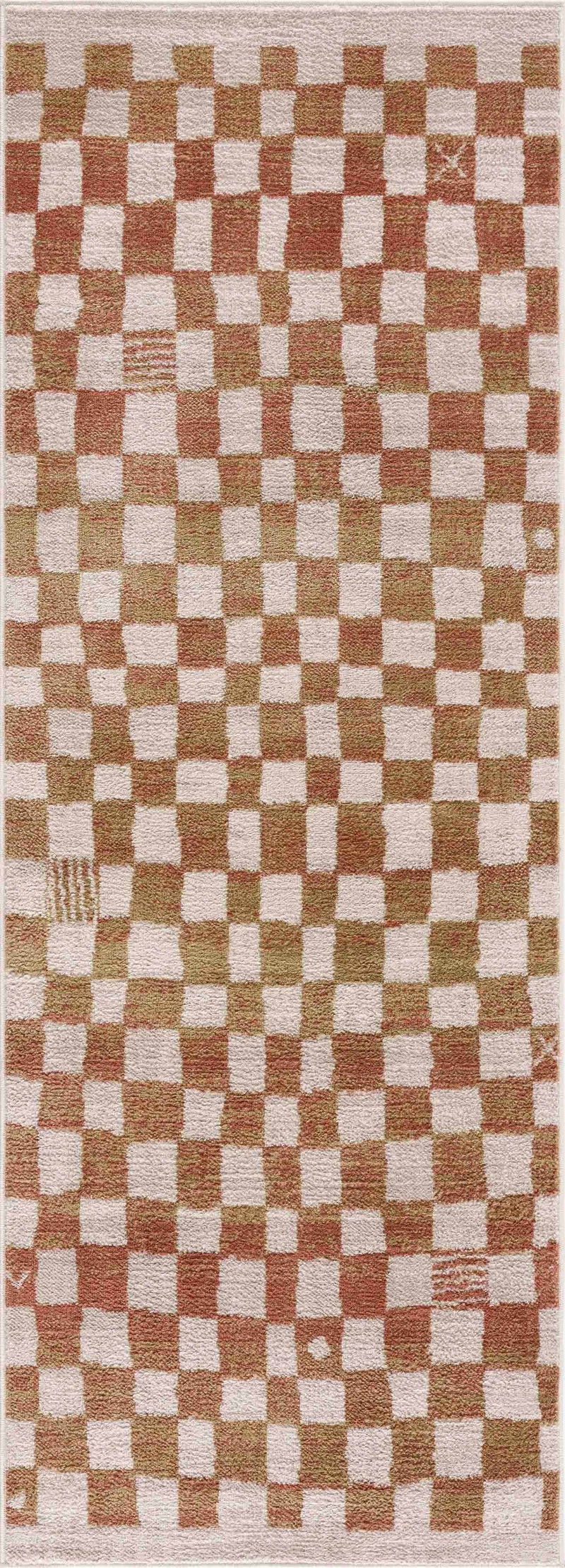 Benjy Irregular Checkboard Rug - Cream&Salmon by Boutique Rugs