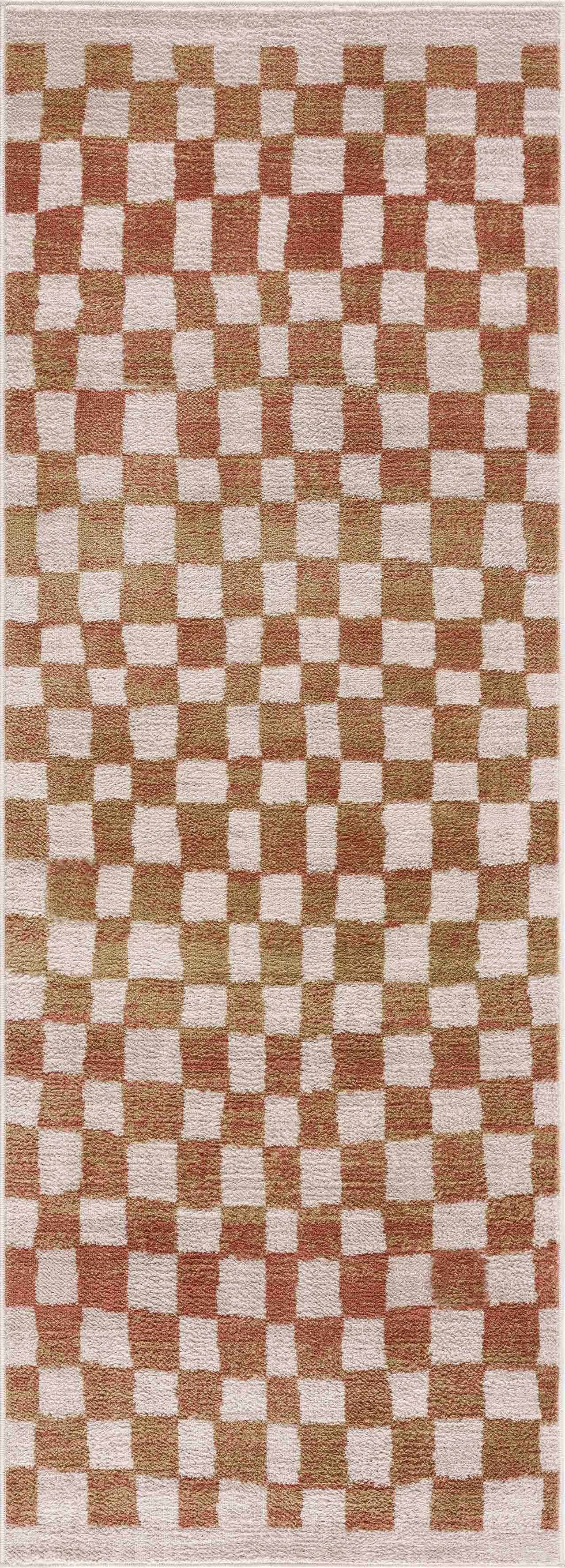 Benjy Cream & Salmon Checkered Area Rug by Hauteloom