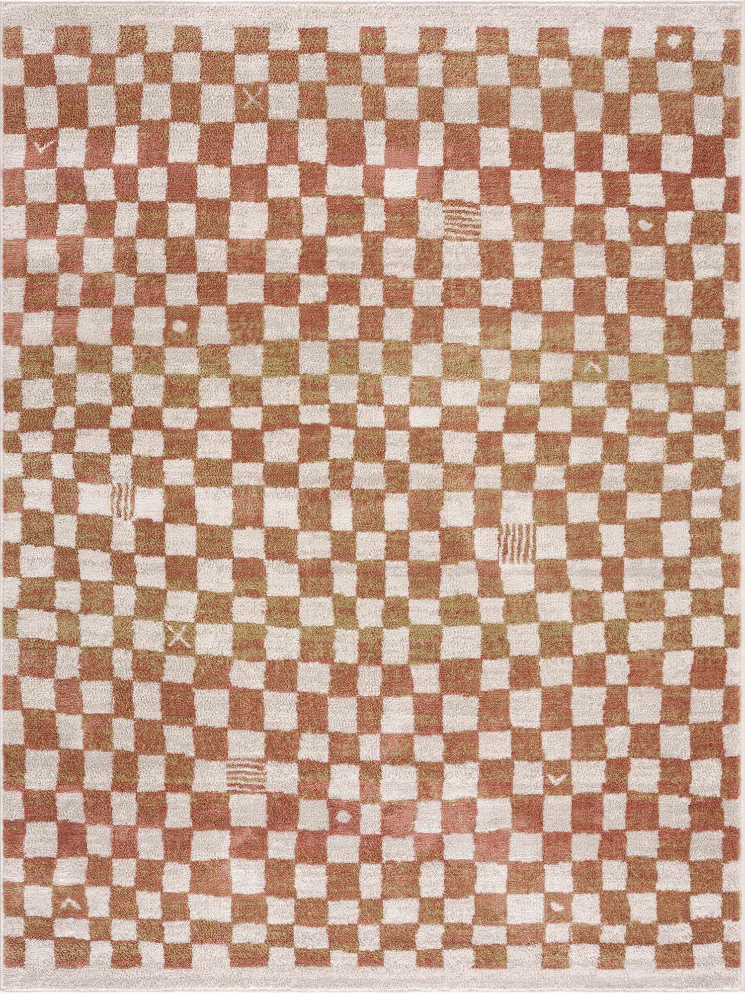 Benjy Irregular Checkboard Rug - Cream&Salmon by Boutique Rugs