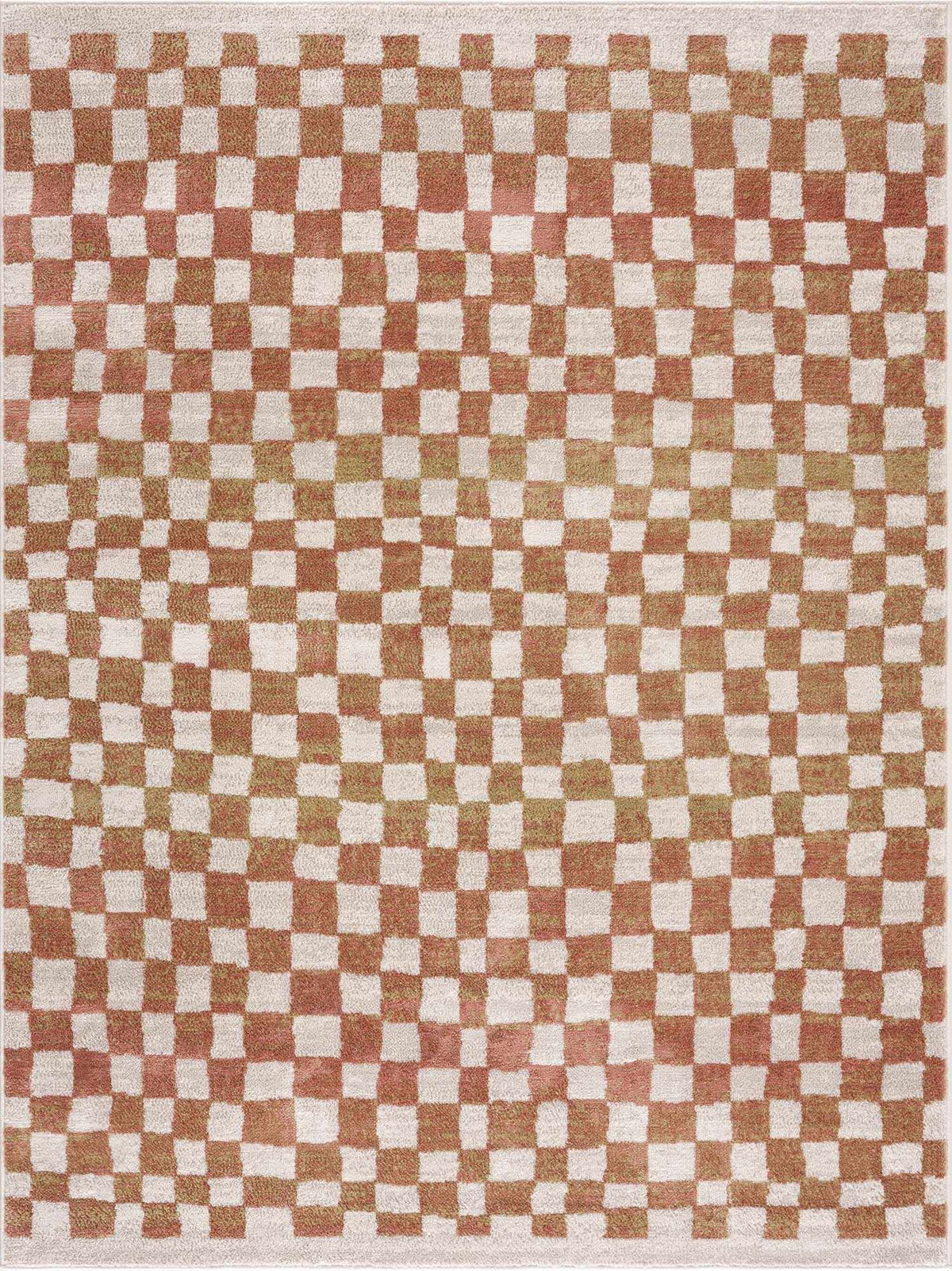 Benjy Cream & Salmon Checkered Area Rug by Hauteloom