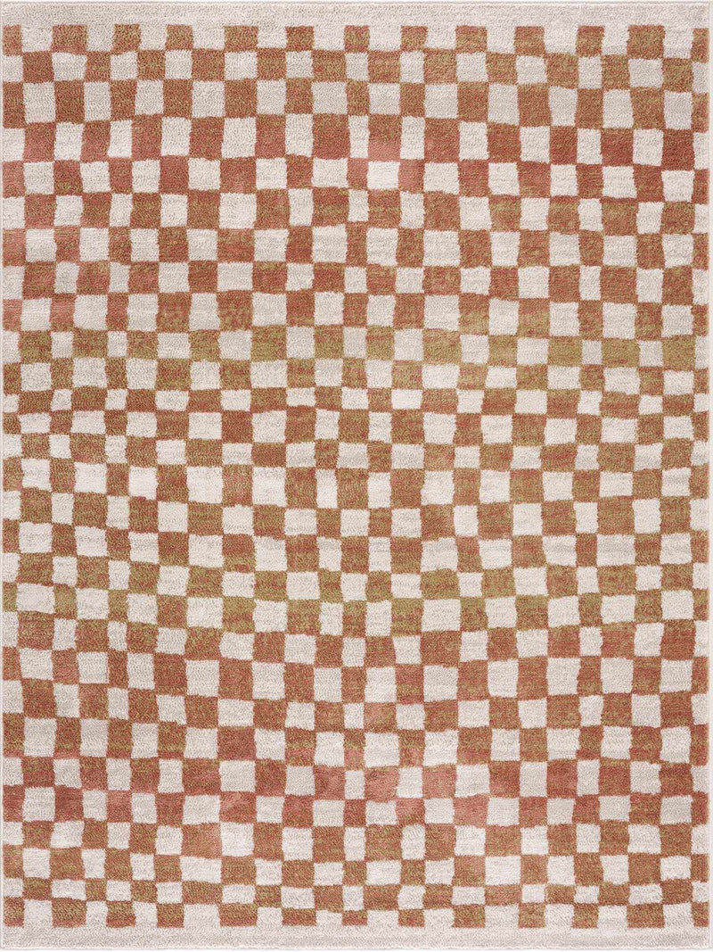 Benjy Cream & Salmon Checkered Area Rug by Hauteloom
