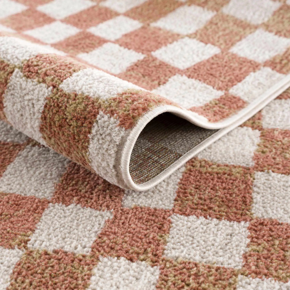 Benjy Cream & Salmon Checkered Area Rug by Hauteloom