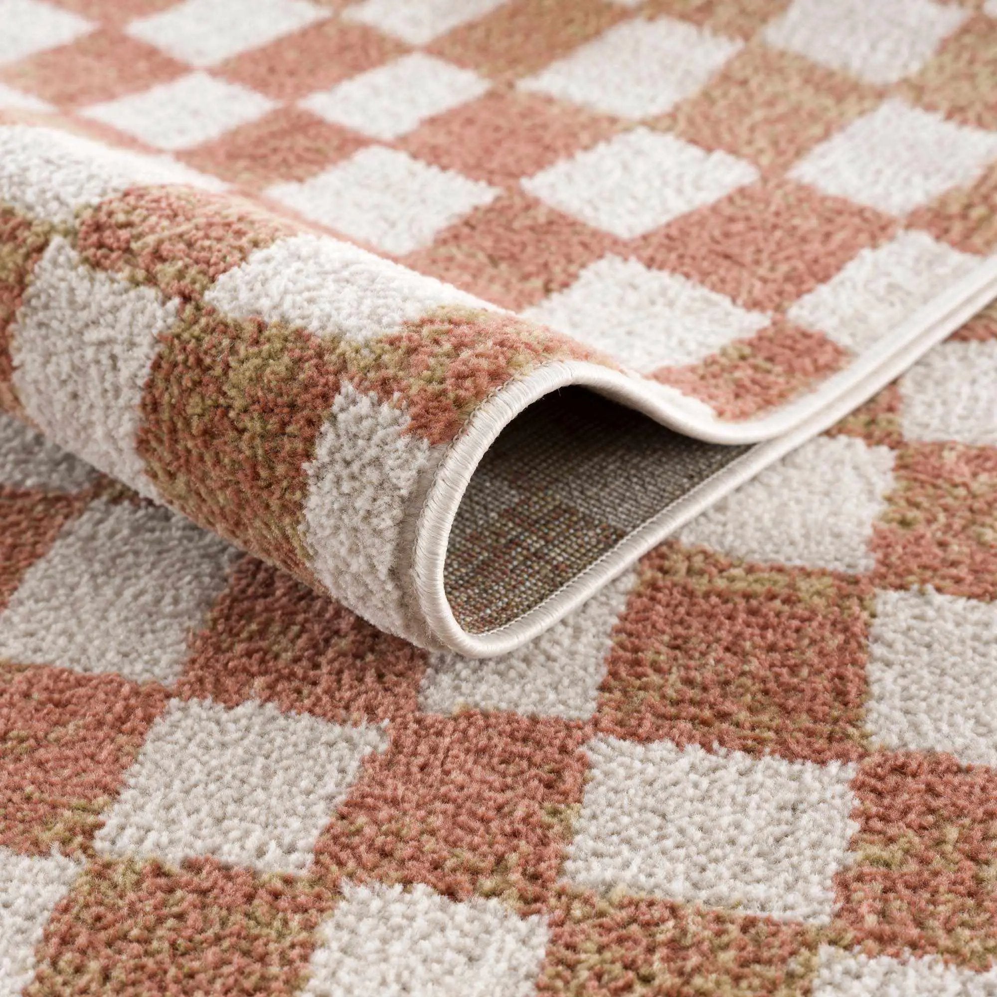 Benjy Cream & Salmon Checkered Area Rug by Hauteloom