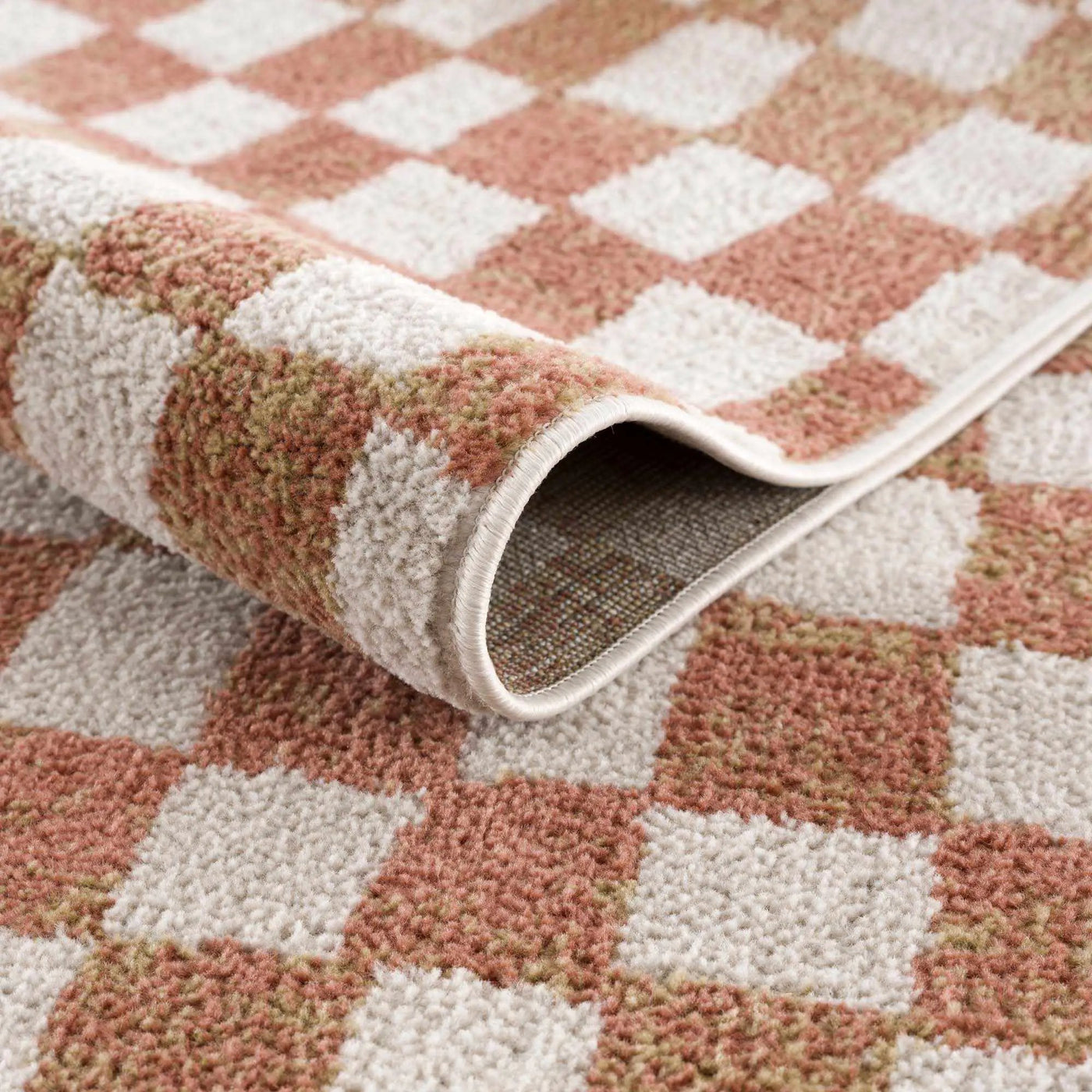 Benjy Irregular Checkboard Rug - Cream&Salmon by Boutique Rugs