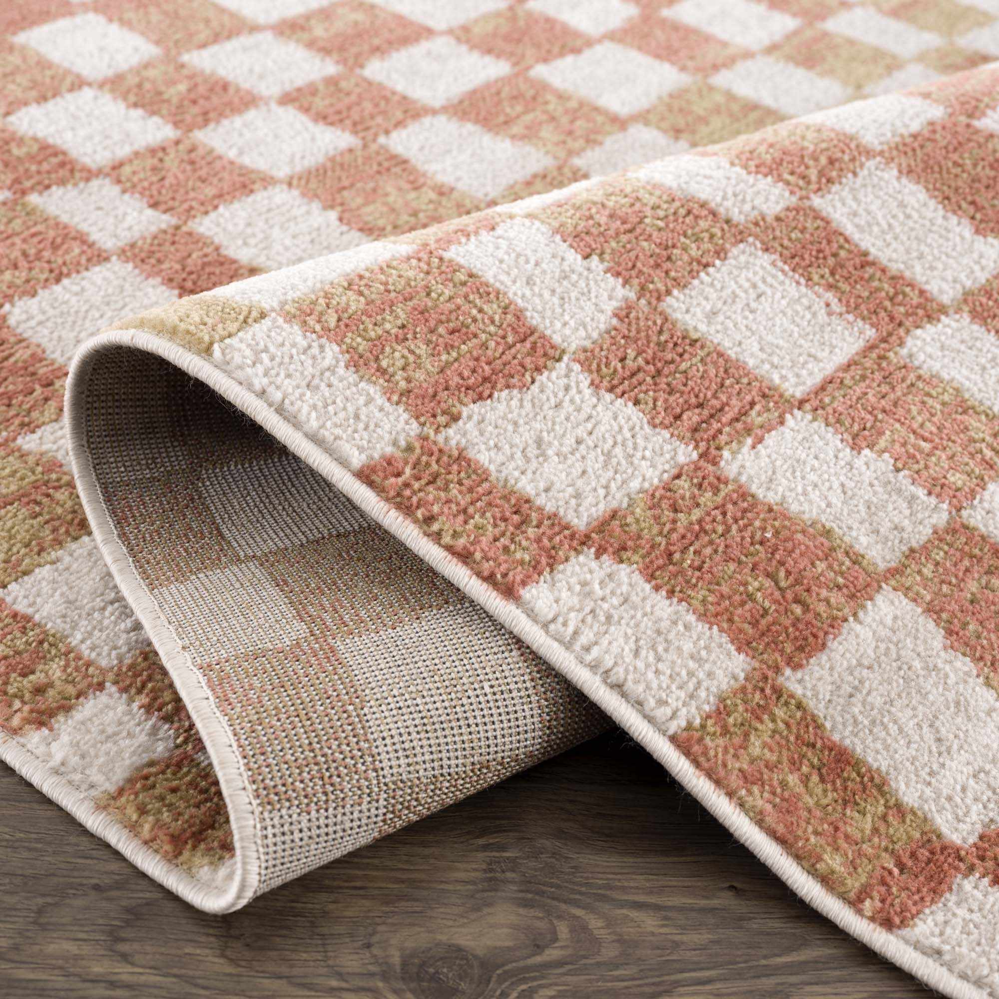 Benjy Irregular Checkboard Rug - Cream&Salmon by Boutique Rugs