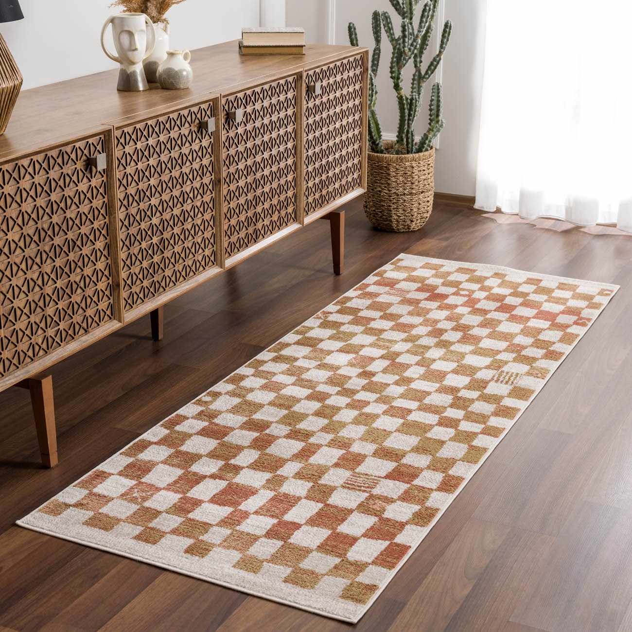 Benjy Irregular Checkboard Rug - Cream&Salmon by Boutique Rugs