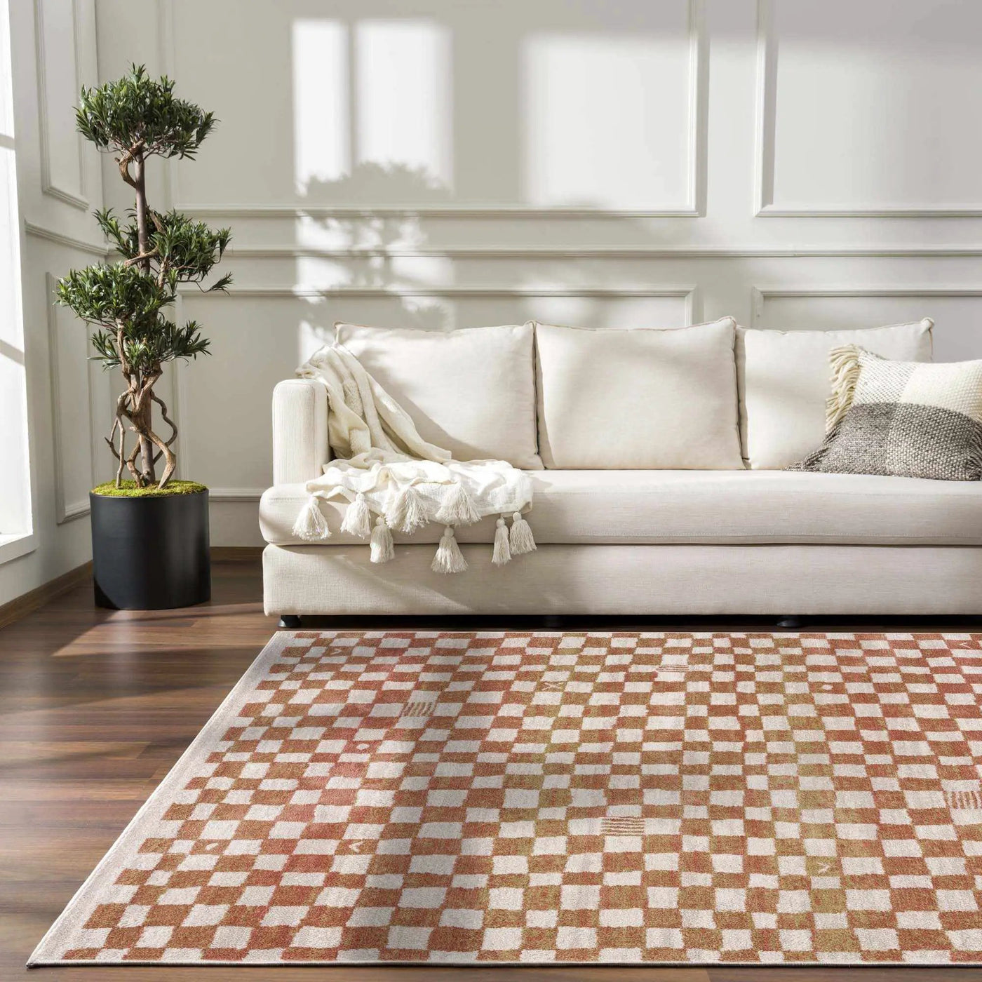 Benjy Irregular Checkboard Rug - Cream&Salmon by Boutique Rugs