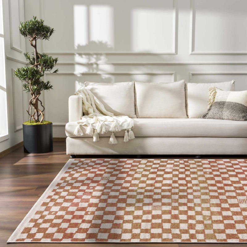 Benjy Irregular Checkboard Rug - Cream&Salmon by Boutique Rugs
