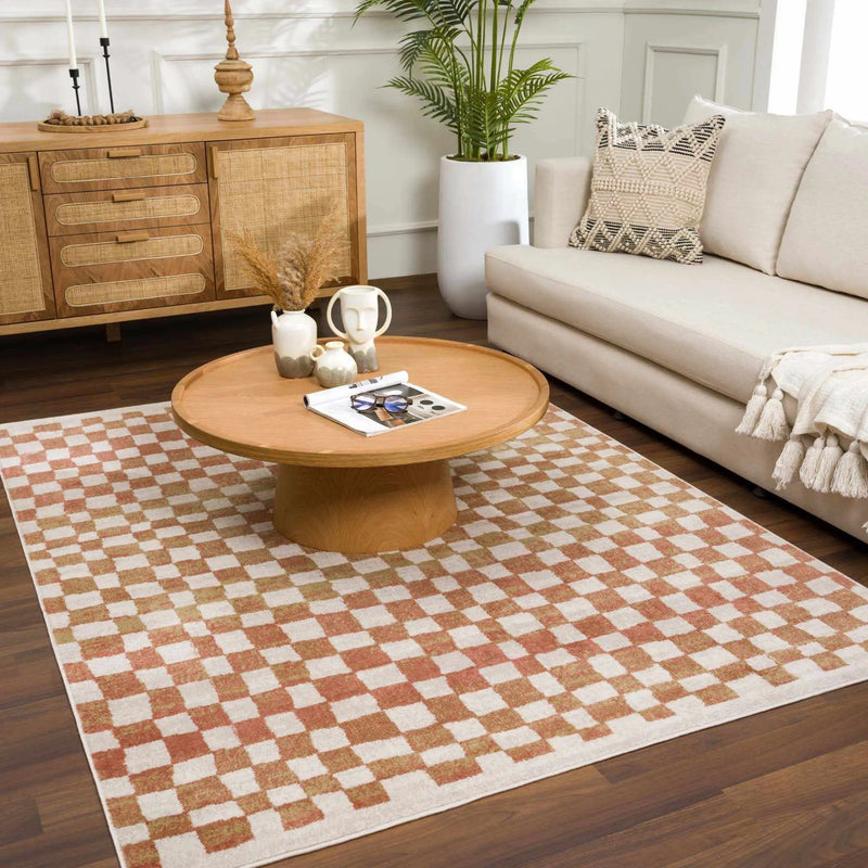 Benjy Cream & Salmon Checkered Area Rug by Hauteloom
