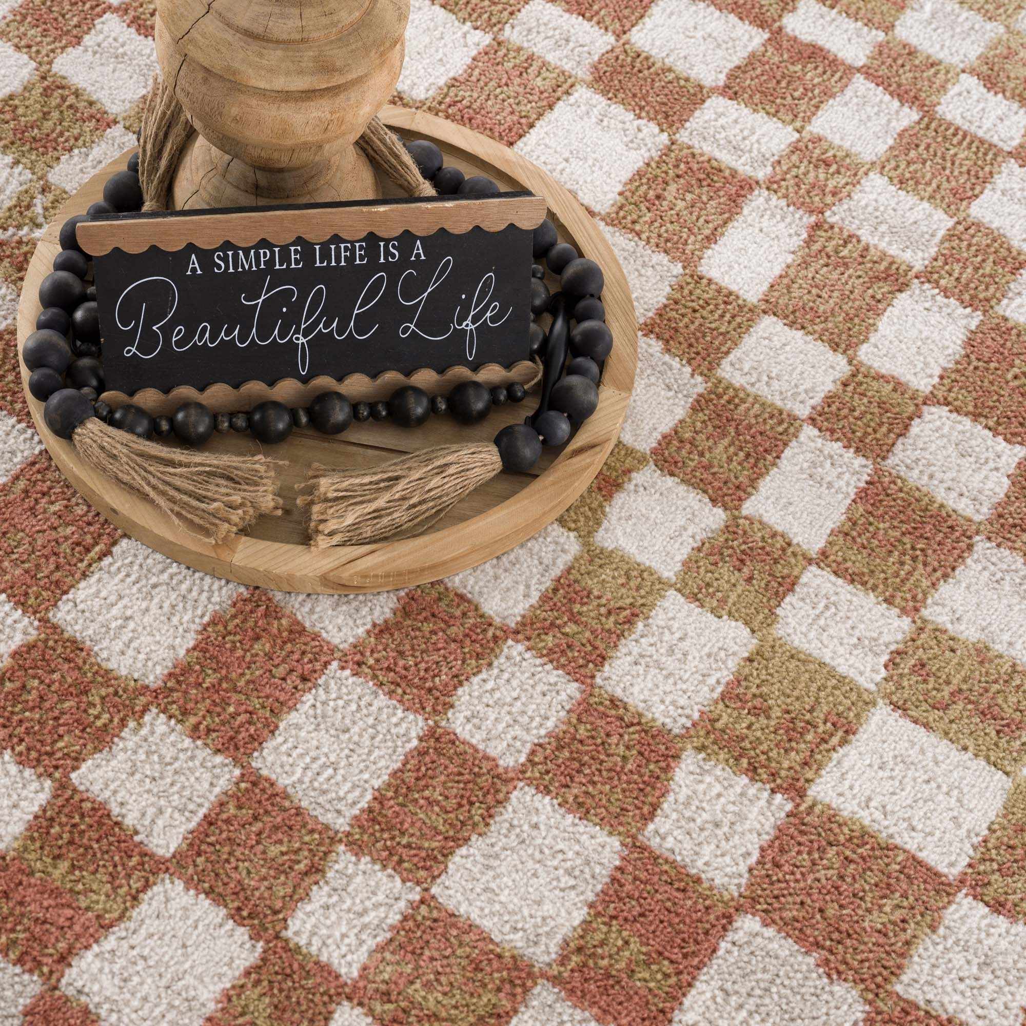 Benjy Irregular Checkboard Rug - Cream&Salmon by Boutique Rugs