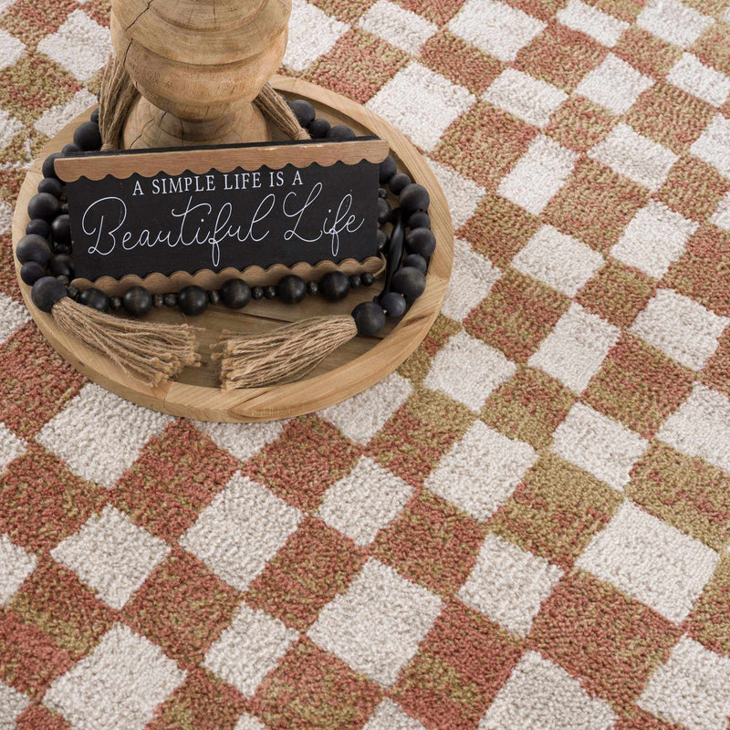 Benjy Irregular Checkboard Rug - Cream&Salmon by Boutique Rugs