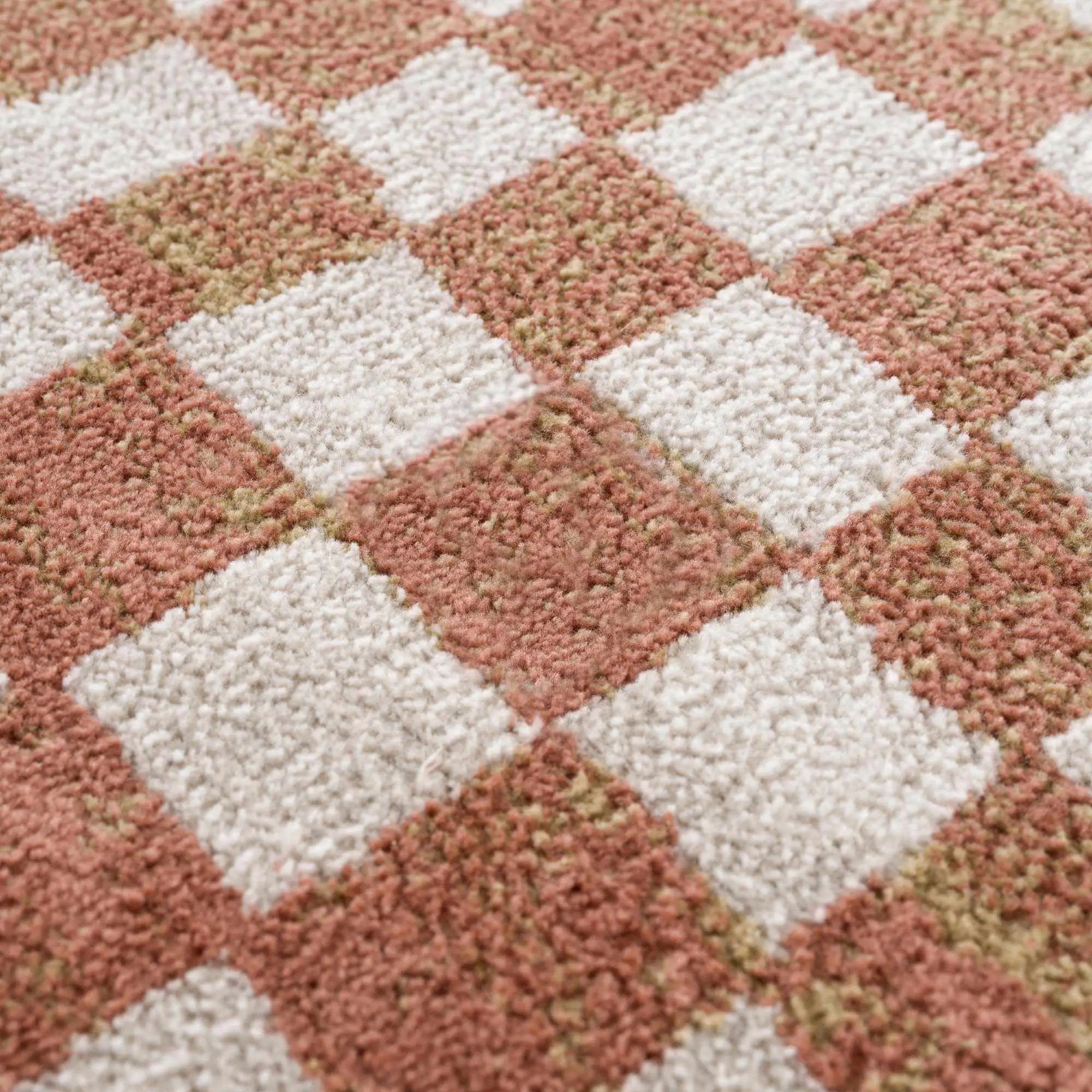 Benjy Cream & Salmon Checkered Area Rug by Hauteloom