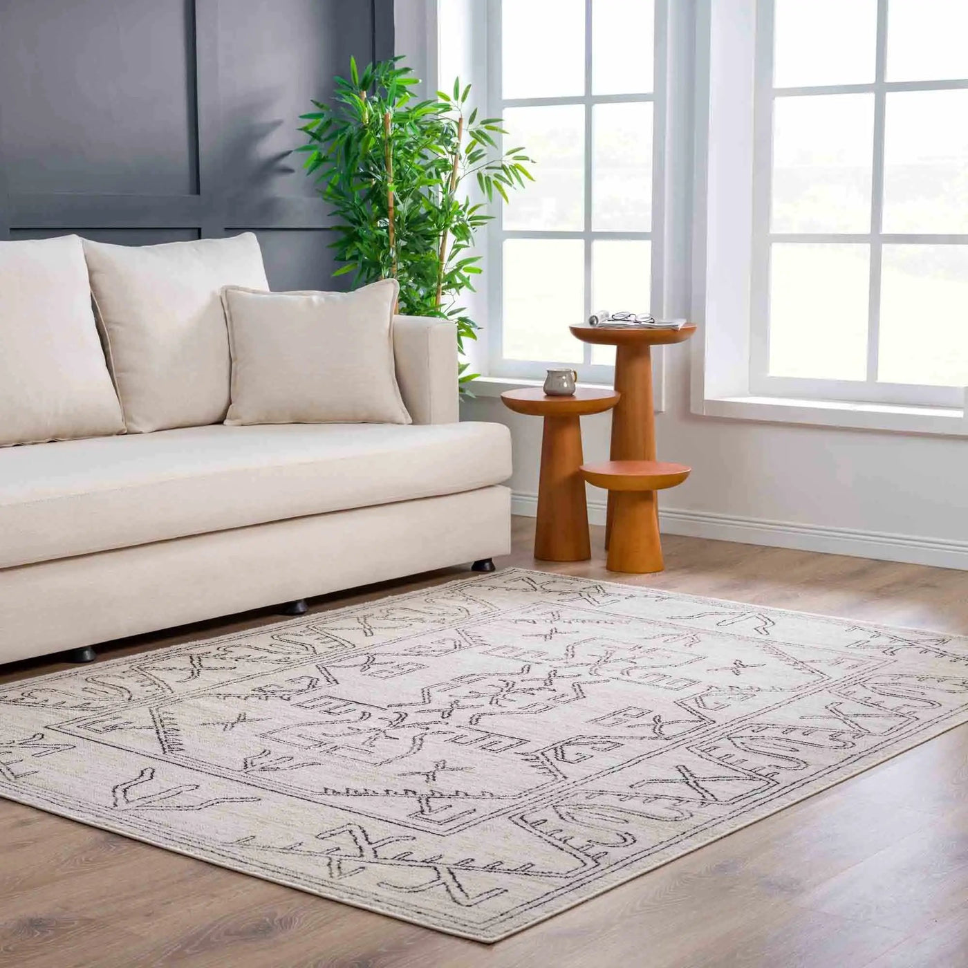 Divya Cream & Charcoal Area Rug - Clearance by Boutique Rugs