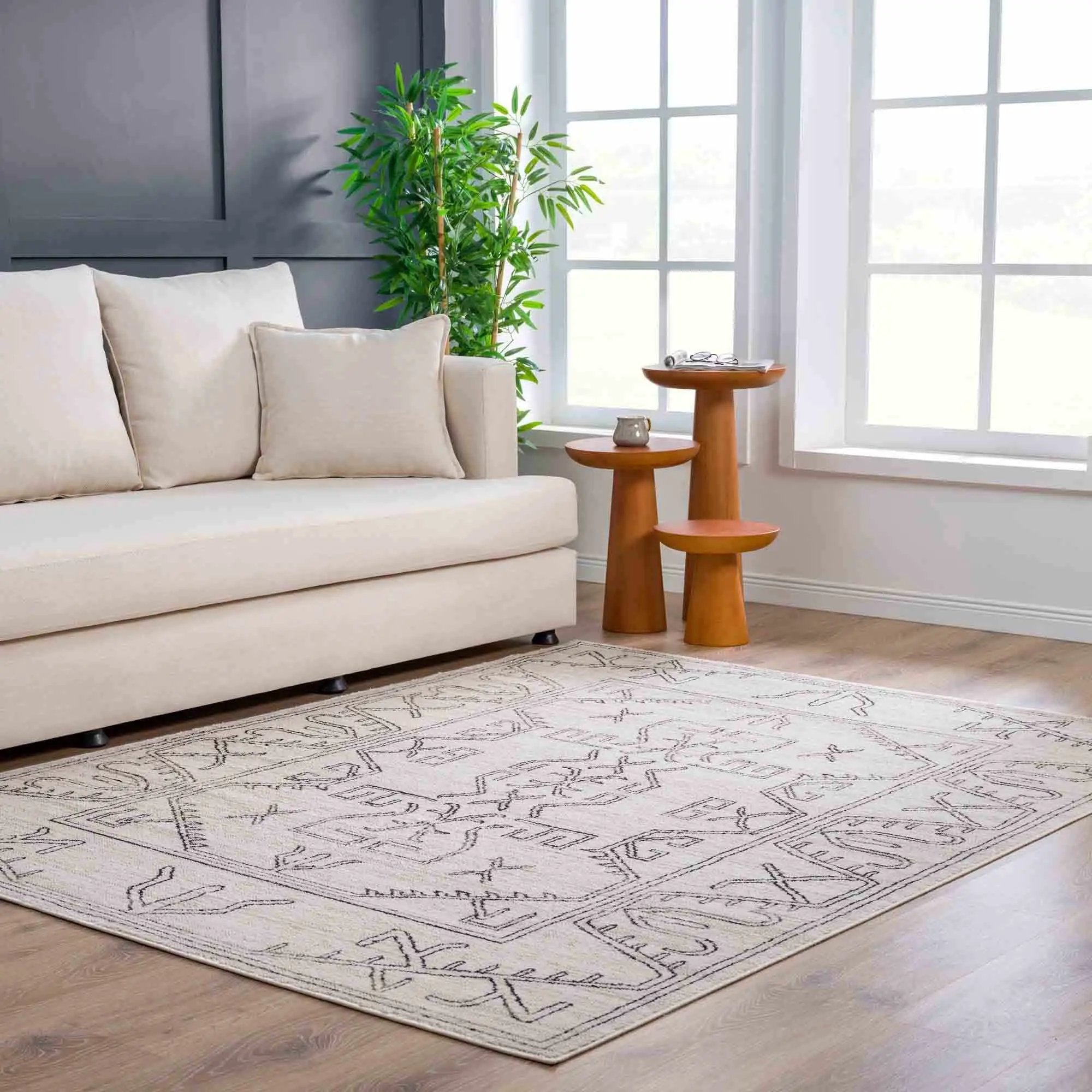 Divya Cream & Charcoal Area Rug - Clearance by Boutique Rugs