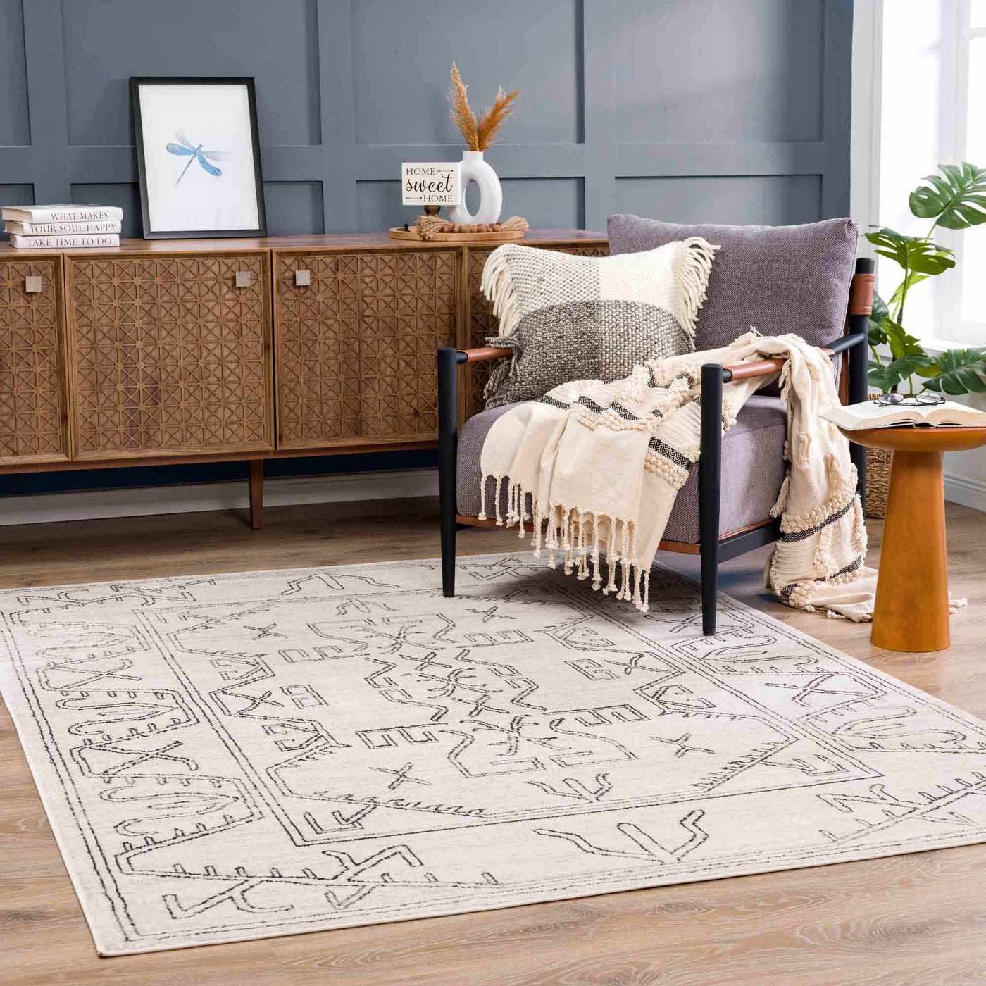 Divya Cream & Charcoal Area Rug - Clearance by Boutique Rugs
