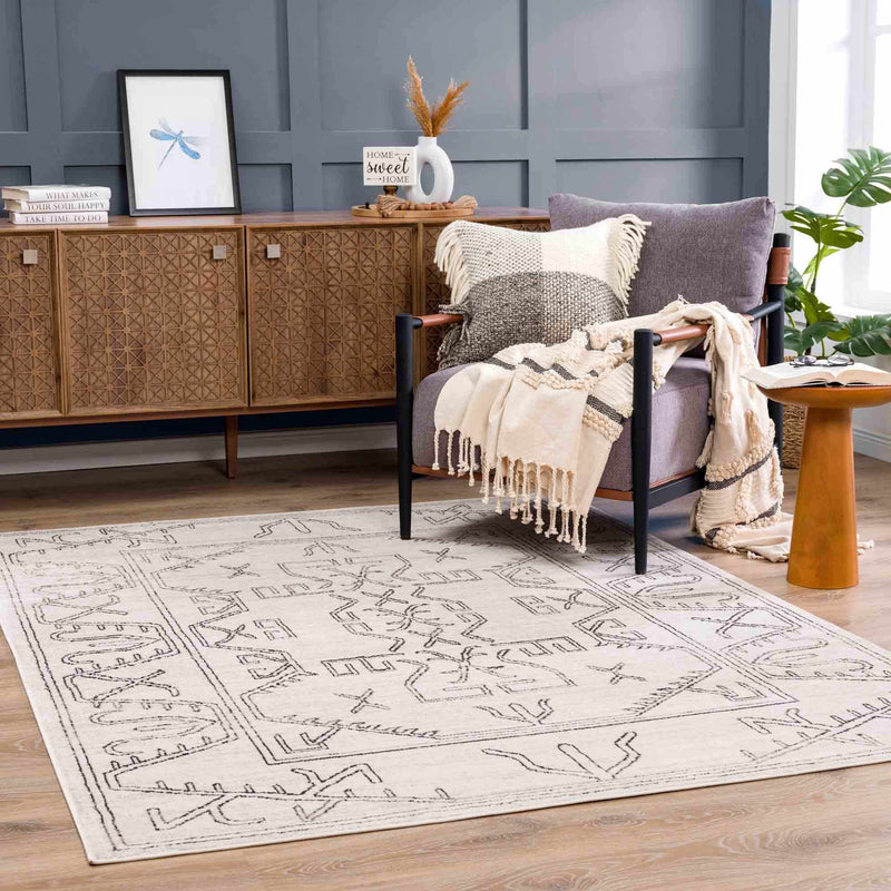 Divya Cream & Charcoal Area Rug - Clearance by Boutique Rugs