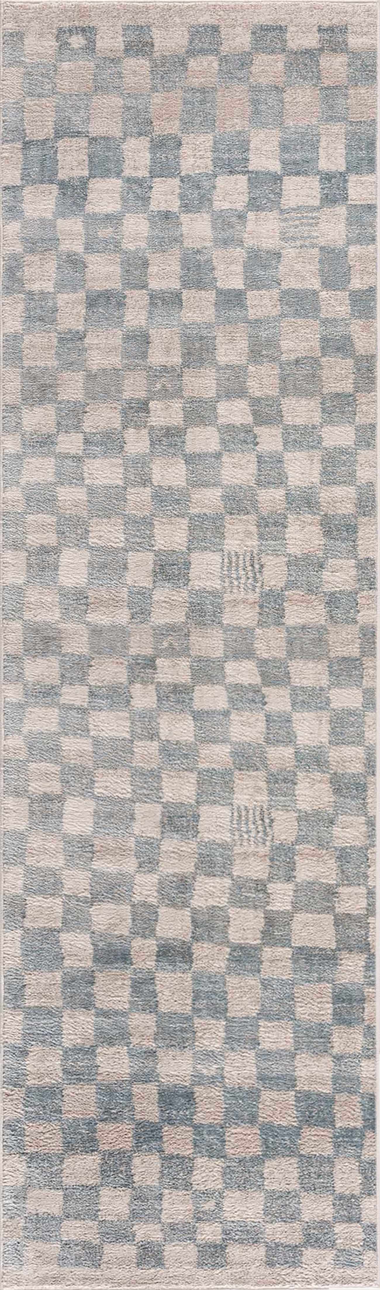 Benjy Cream & Light Blue Checkered Area Rug by Boutique Rugs