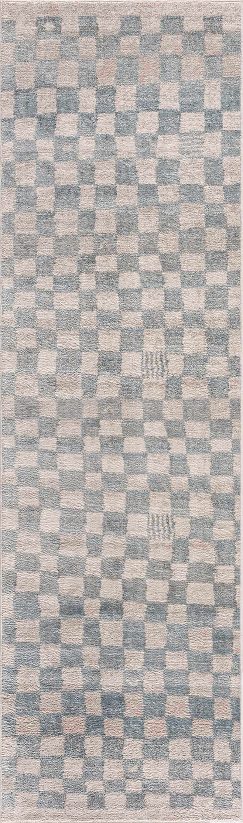 Benjy Cream & Light Blue Checkered Area Rug by Boutique Rugs