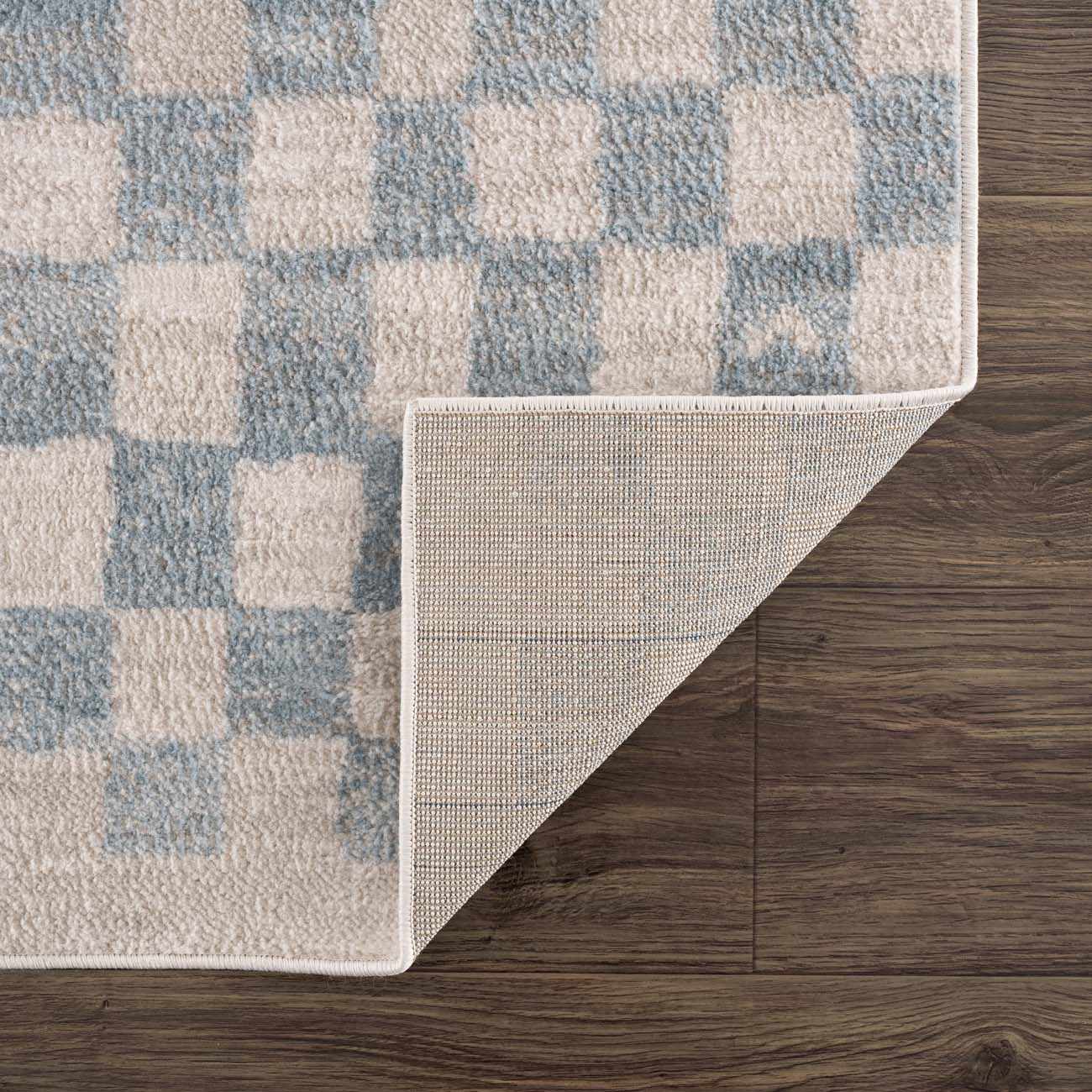 Benjy Cream & Light Blue Checkered Area Rug by Boutique Rugs