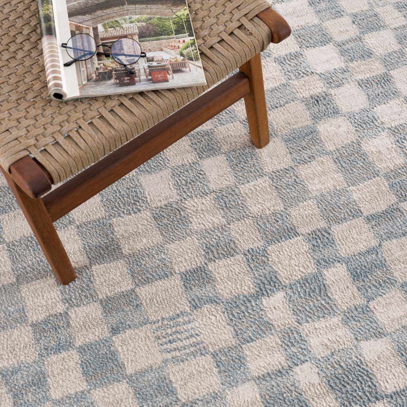 Benjy Cream & Light Blue Checkered Area Rug by Boutique Rugs