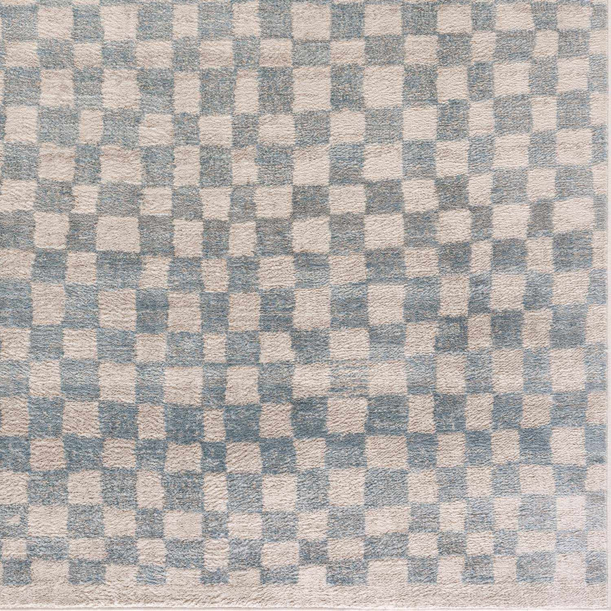 Benjy Cream & Light Blue Checkered Area Rug by Hauteloom