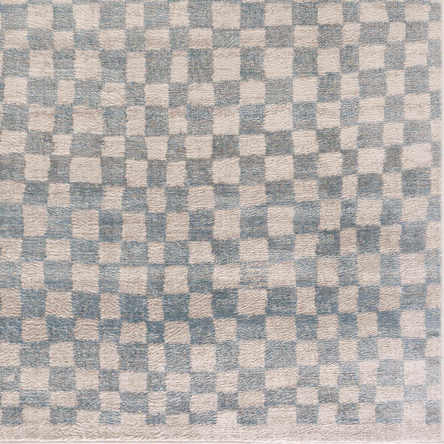 Benjy Cream & Light Blue Checkered Area Rug by Hauteloom