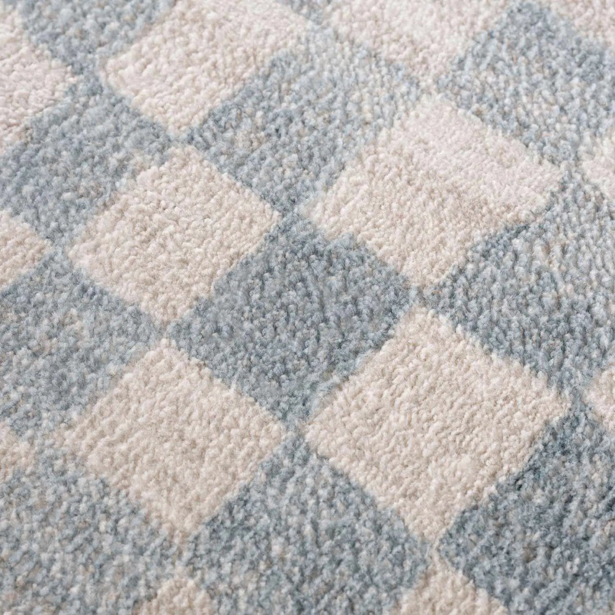 Benjy Cream & Light Blue Checkered Area Rug by Hauteloom