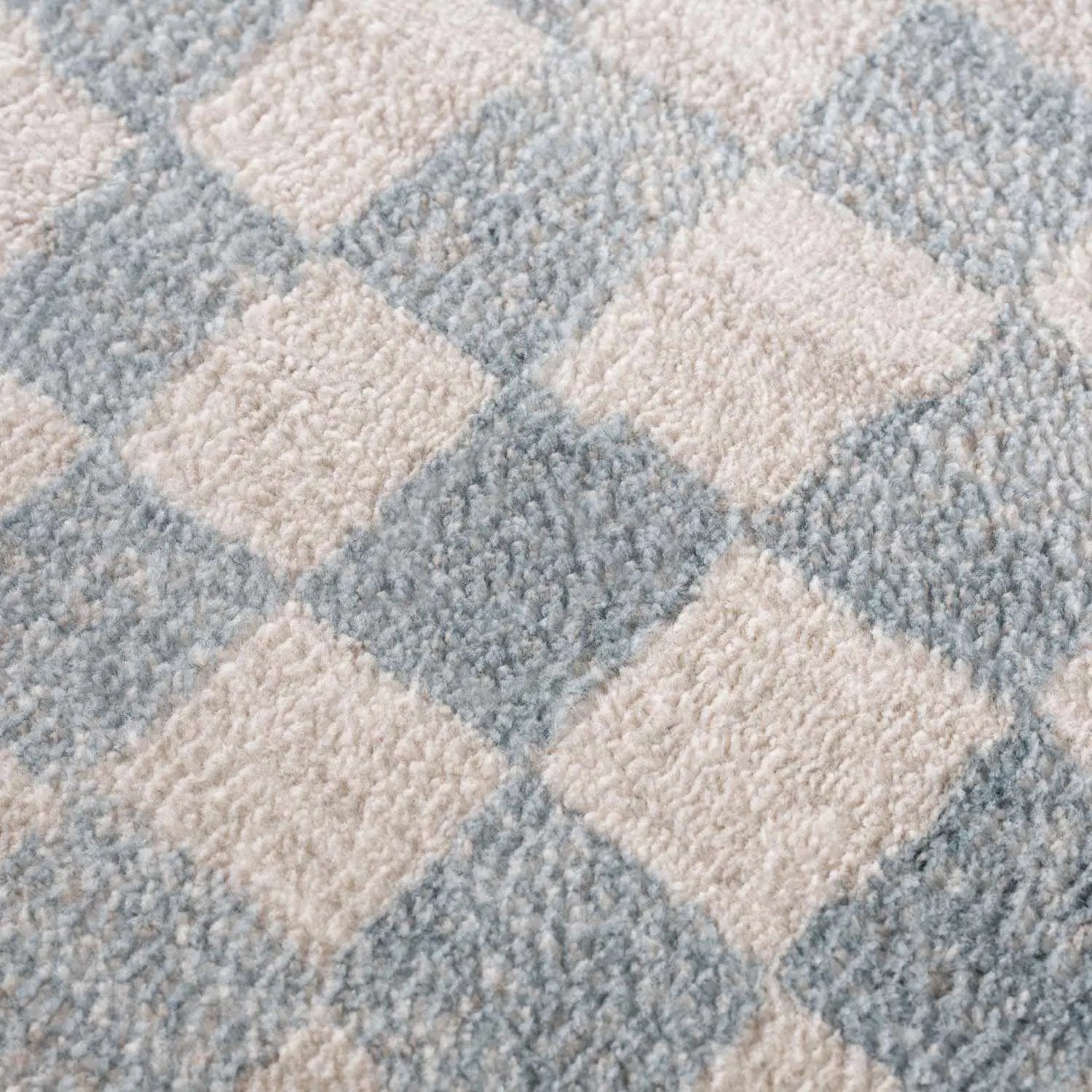 Benjy Cream & Light Blue Checkered Area Rug by Hauteloom