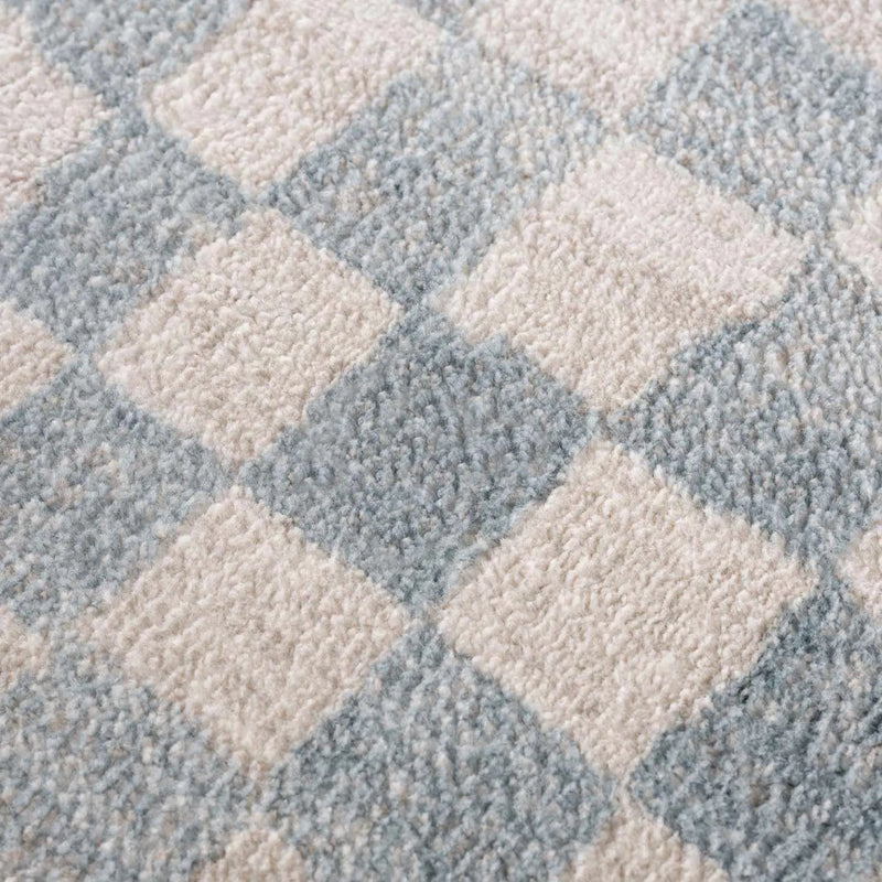 Benjy Cream & Light Blue Checkered Area Rug by Hauteloom