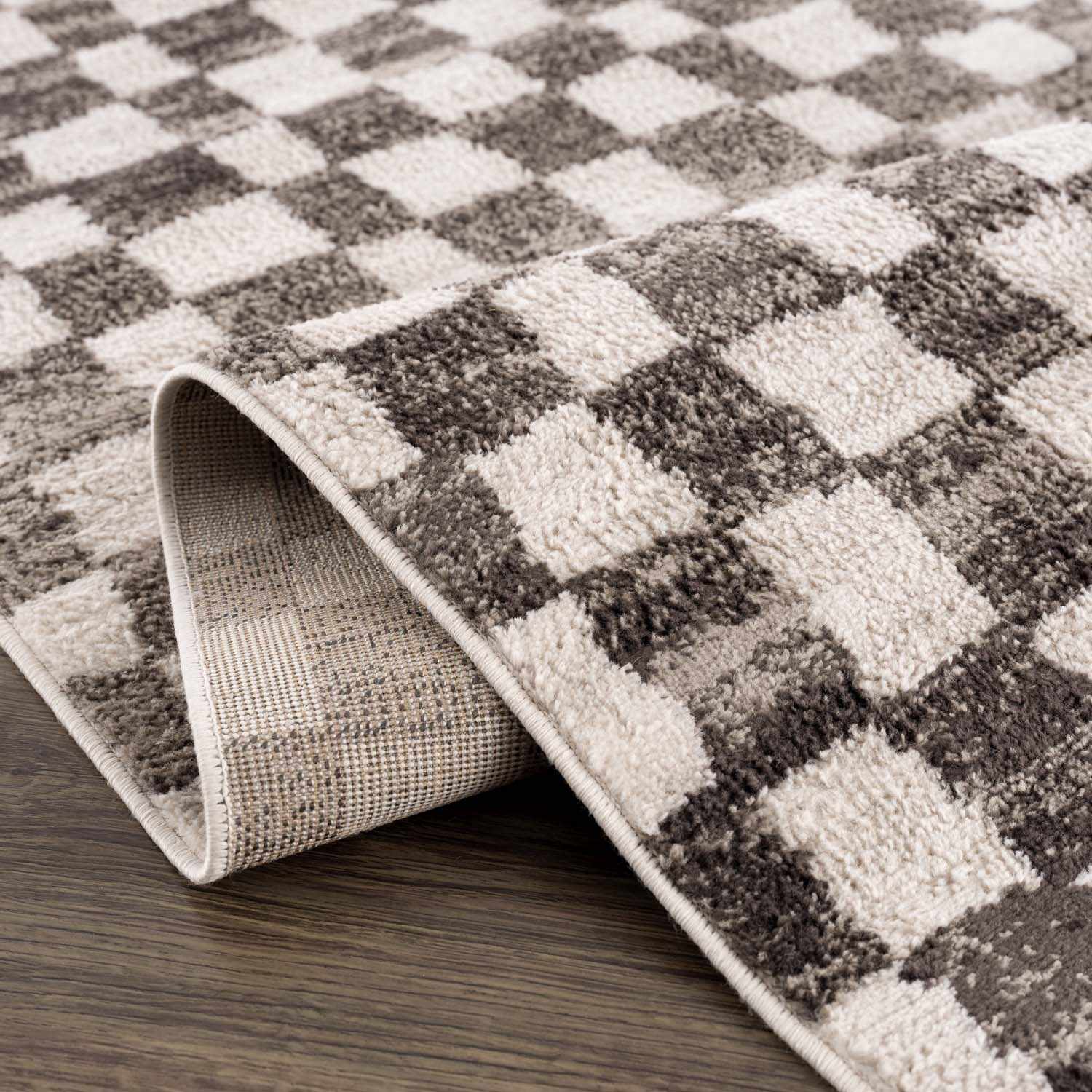 Benjy Cream & Charcoal Checkered Area Rug by Hauteloom