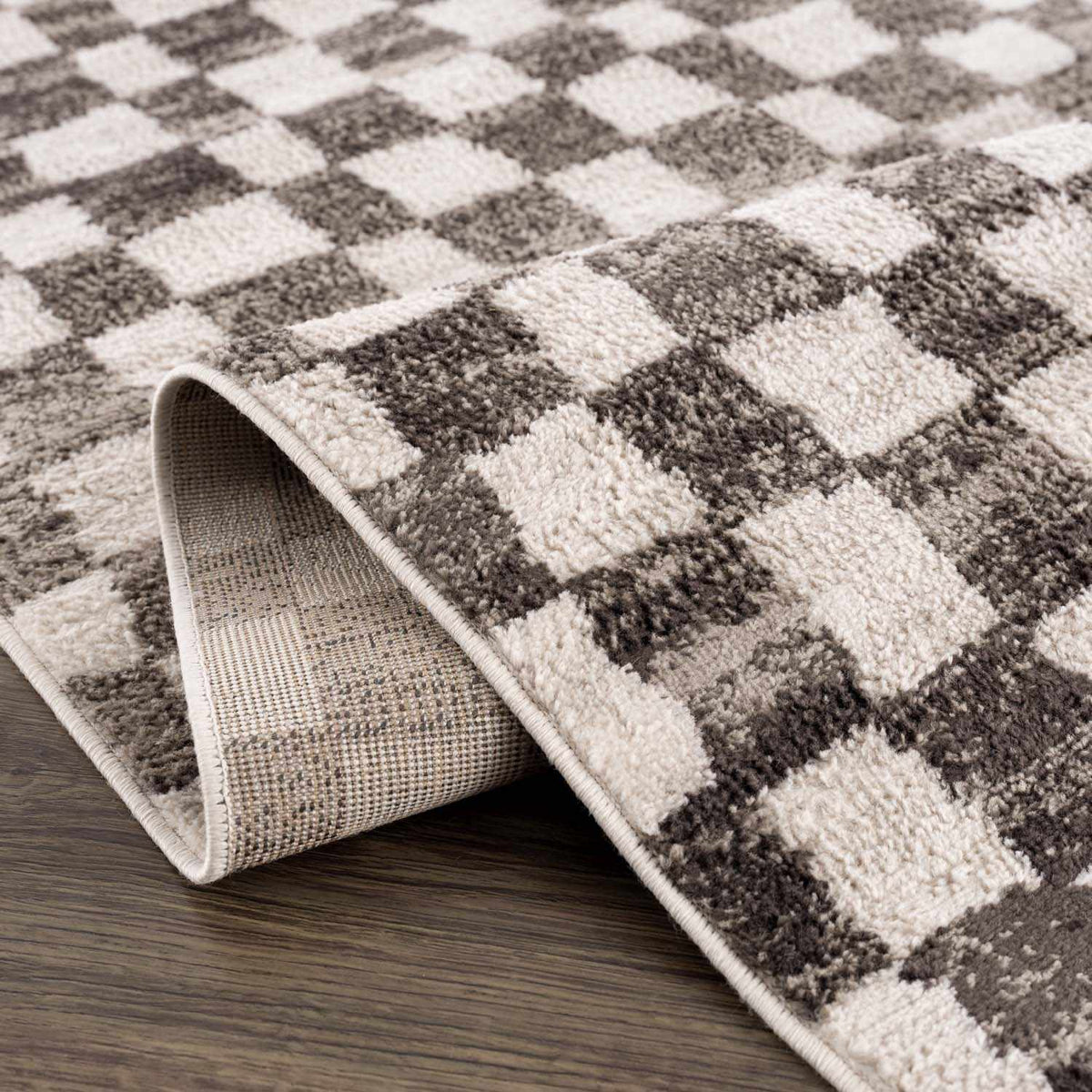 Benjy Cream & Charcoal Checkered Area Rug by Hauteloom