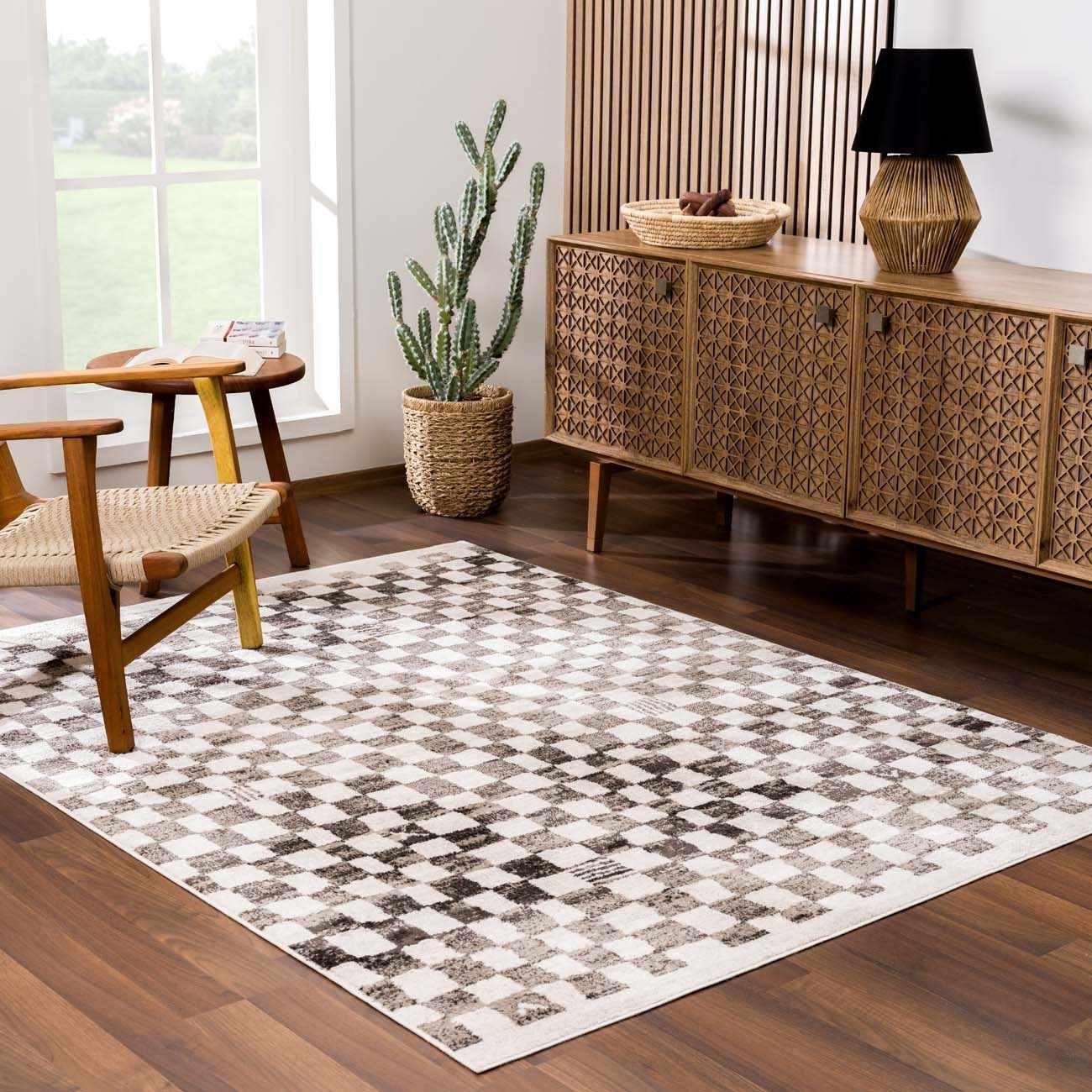 Benjy Cream & Charcoal Checkered Area Rug by Boutique Rugs
