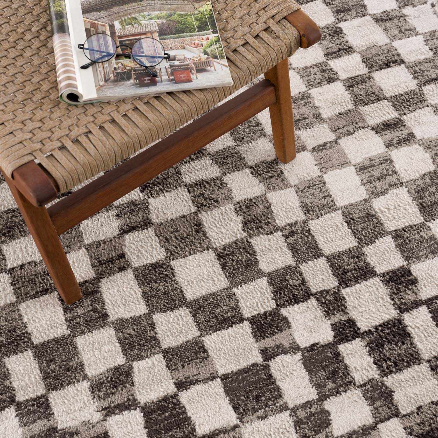 Benjy Cream & Charcoal Checkered Area Rug by Hauteloom