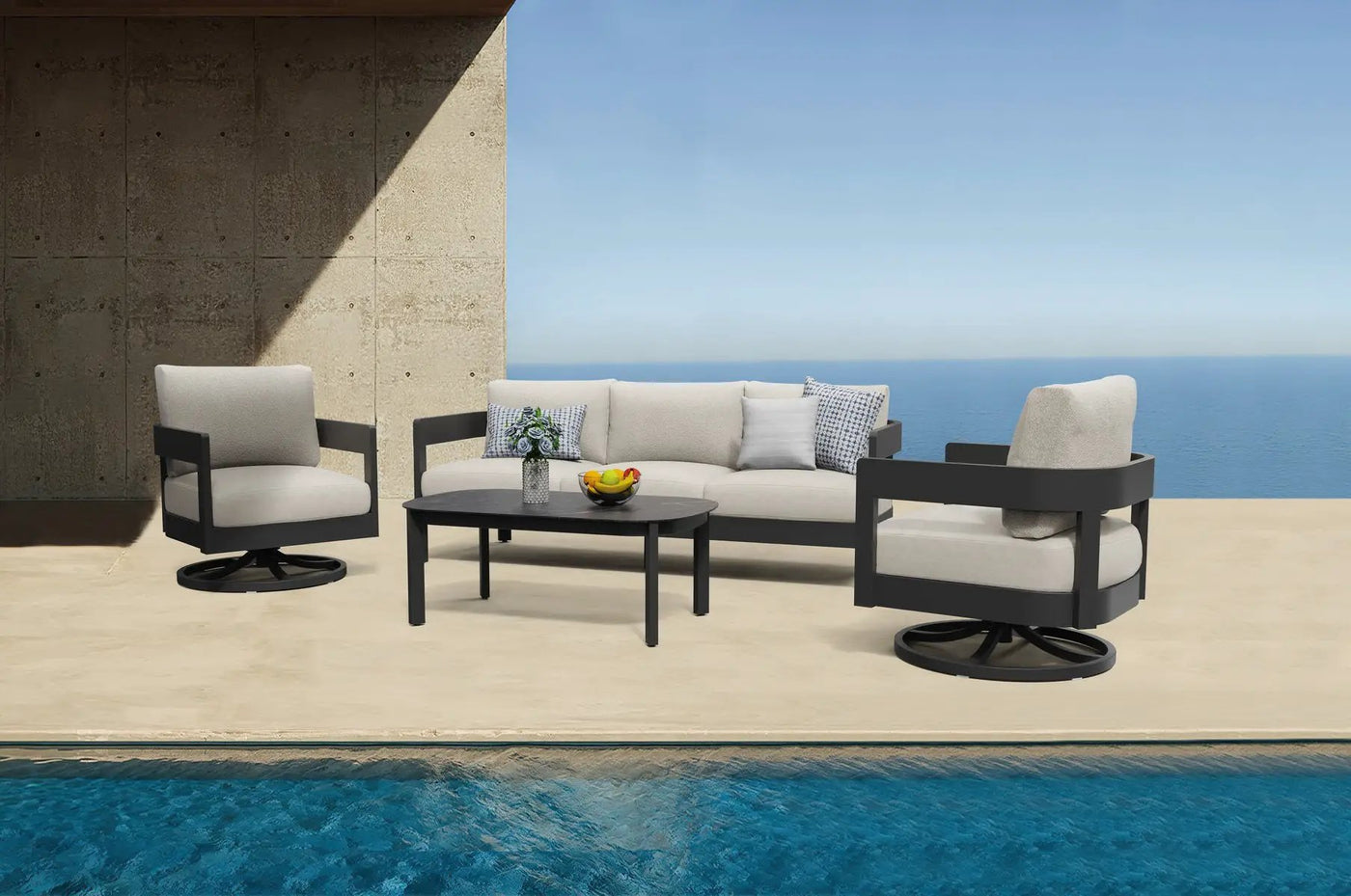 Aconcagua 4-Piece Aluminum Living Room Set With Swivel Chairs by Outdoor-USA®