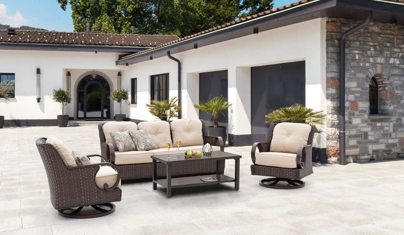 Brooks 4-Piece Aluminum Living Room Set With Swivel Chairs by Outdoor-USA®