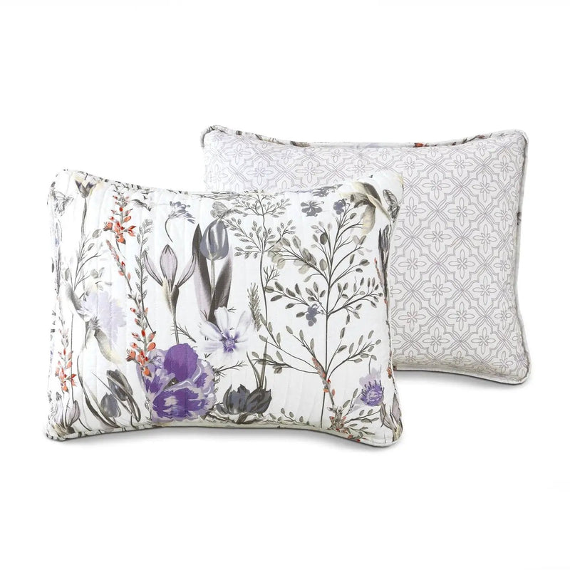 Full/Queen Size Lightweight Purple Grey White Floral Quilt Set by HomePacific