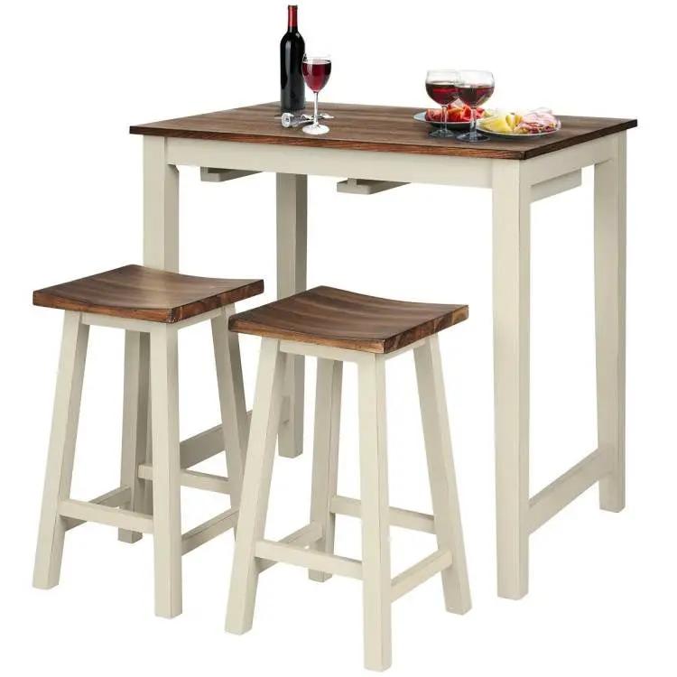 3 Piece Farmhouse Counter Height Kitchen Pub Table Set with 2 Saddle Bar Stools by HomePacific