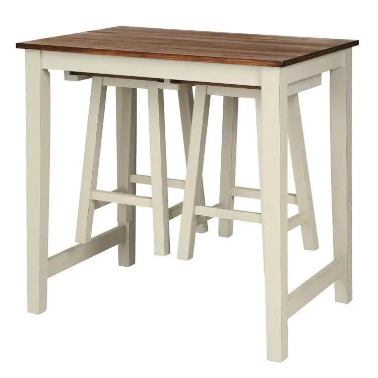 3 Piece Farmhouse Counter Height Kitchen Pub Table Set with 2 Saddle Bar Stools by HomePacific